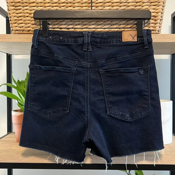 American Eagle Outfitters Hi-Rise Shortie Raw Hem Denim Dark Wash Shorts, 8 - Picture 3 of 5